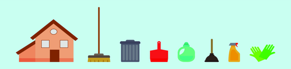 cleaning tools set. cartoon icon design template with various models. vector illustration isolated on blue background