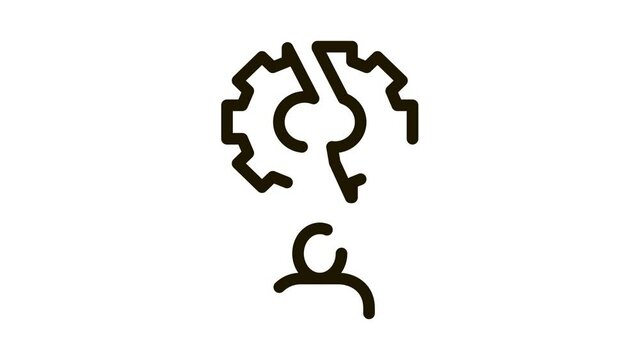 Broken Gear Man Icon Animation. black Broken Gear Man animated icon on white background
