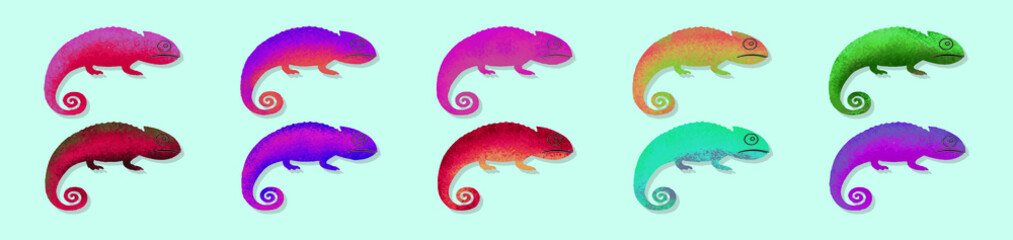 set of chameleon cartoon icon design template with various models. vector illustration isolated on blue background