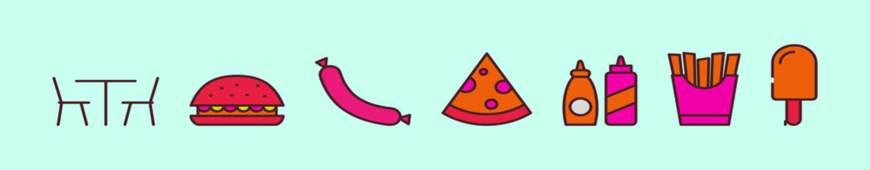 set of canteen cartoon icon design template with various models. vector illustration isolated on blue background