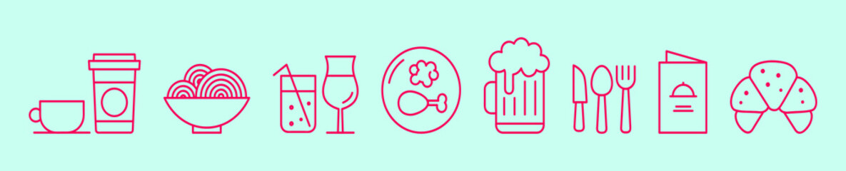 set of restaurant cartoon icon design template with various models. vector illustration isolated on blue background