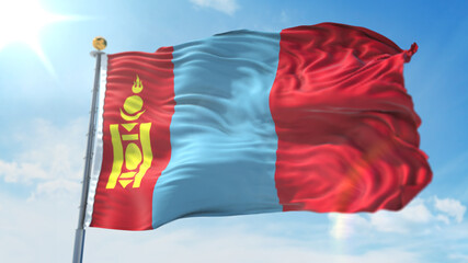 Naklejka na ściany i meble 4k 3D Illustration of the waving flag on a pole of country Mongolia