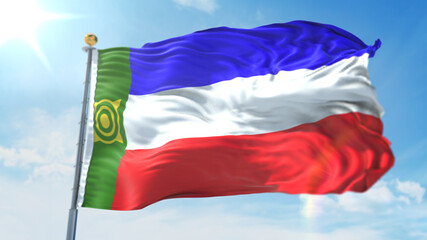 4k 3D Illustration of the waving flag on a pole of country Khakassia