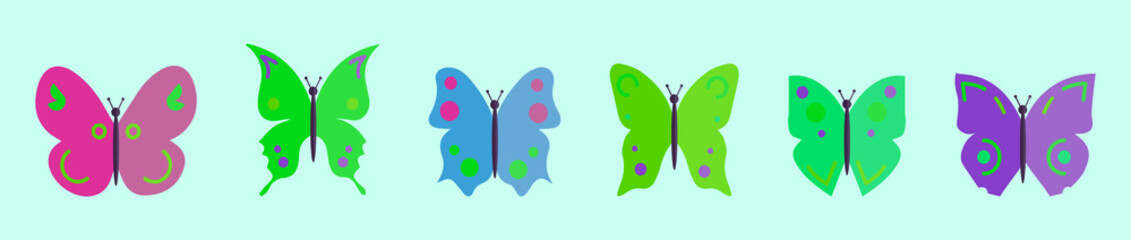 set of butterfly cartoon icon design template with various models. vector illustration isolated on blue background