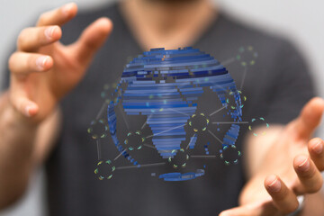Global network connection. World map point and line composition
