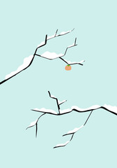 柿と雪景色のベクター画像