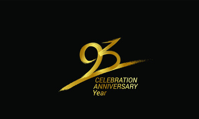 93 year anniversary chalk, golden ink Style , minimalist logo. years, jubilee, greeting card. Birthday invitation sign. Black space vector illustration on black background - Vector
