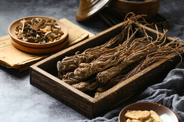 Chinese medicine Angelica sinensis in wooden box