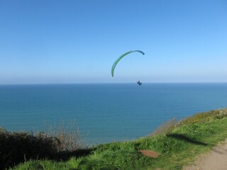 PLERIN_FRANCE, 02 APRIL, 2017: paragliding in Plerin in Brittany