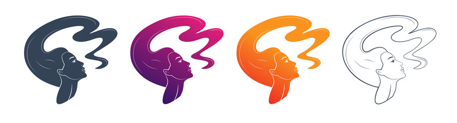Silhouette of a woman's head and face with flying hair. Astrology zodiac sign Virgo. Vector flat design web icon