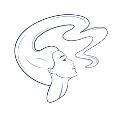 Silhouette of a woman's head and face with flying hair. Astrology zodiac sign Virgo. Vector flat design web icon