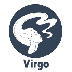 Silhouette of a woman's head and face with flying hair. Astrology zodiac sign Virgo. Vector flat design web icon