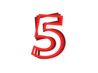 5 Number vector, modern outline layers design font with red color. Eps10 illustration