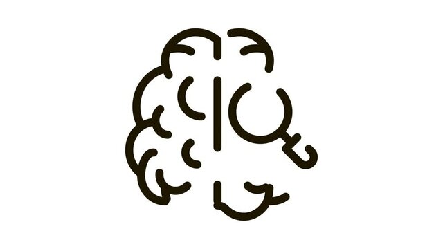 Brain Magnifier Icon Animation. black Brain Magnifier animated icon on white background