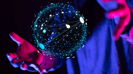 network holding in hand 3d connection data.