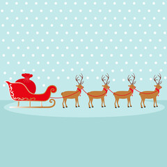Reindeer and Santa Claus sleigh with a bag of gifts. Christmas vector illustration.