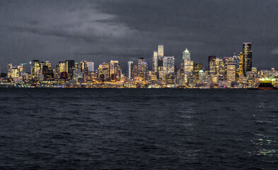 Naklejka premium Downtown Skyline At Night 6