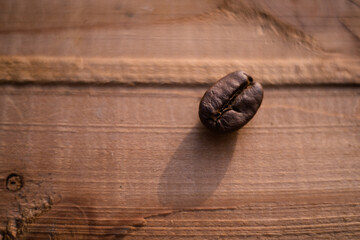 Single coffee bean on wood