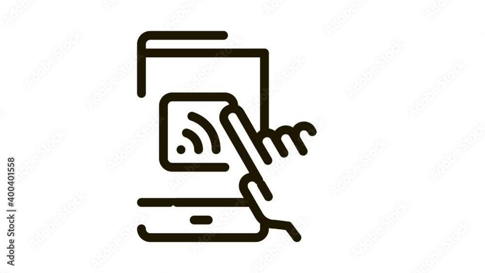 Poster hand push wifi button icon animation. black hand push wifi button animated icon on white background