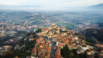 Ceccano , ciociaria aerial view of the sacco valley. 
Valle del sacco tramonto ciociaro.
Ciociaria landscape small town 