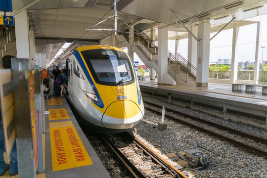 Penang, Malaysia - September 2016: KTM ETS Train in Penang, Malaysia. The KTM ETS is an inter-city rail service operated in Malaysia and is the fastest train in the country.