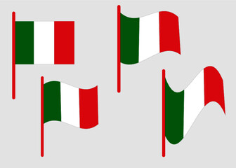 CMYK National Italy flag vector. Green, white and red Flag. Italy, Europe. European country. Simple Italy flag isolated. Flag vector. Windy weather. Original Italy flagGroup of flags