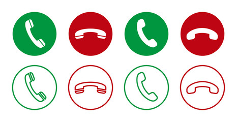 Set of answer and decline phone call buttons, red and green button icon. Answer or decline vector.