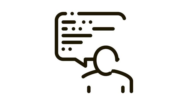 Man, Text In Quote Frame Icon Animation. black Man, Text In Quote Frame animated icon on white background