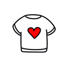 T-shirt with a heart. Vector illustration in doodle style. Design for Valentine's Day, March 8, Birthday