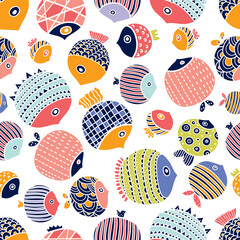 Vector seamless horizontal border with fish.