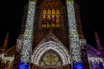 Noel illumination of the french stone church
