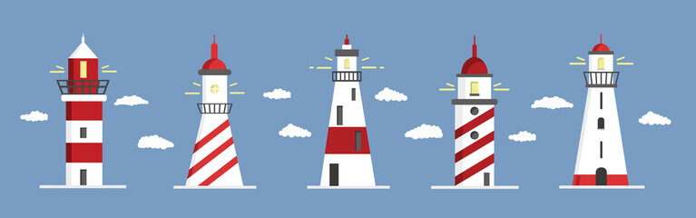 Beacon icon set. Cartoon vector illustration.