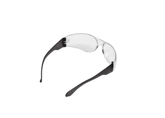 Modern protective transparent glasses isolate on a white back. Goggles for eye protection while shooting or working.