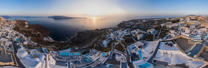 Wide panorama of Santorini  island, Greece