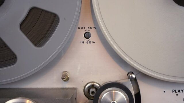 Close up of a vintage reel to reel tape deck