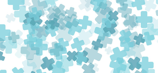Fondo patrón de cruces de color azul sanitario. En distintos tamaños, tonos y opacidades.