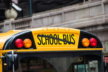 School Bus in Fifth Avenue. Manhattan, New York.