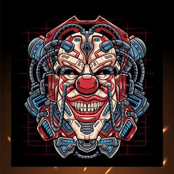 Clown head mecha robot mascot. esport logo design
