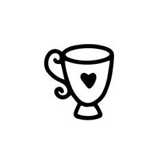 Cup with heart isolated on white background. Vector illustration in doodle style. Design for Valentine's Day, March 8