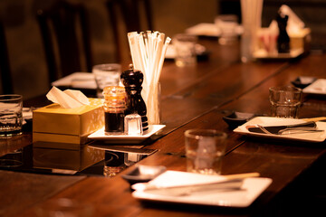 Dining table for dinner in vintage style