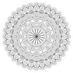 Mandala frame line vector. A symmetrical monochrome line round ornament.