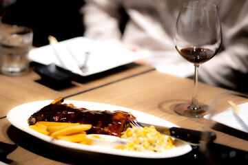 Food on the dining table at a vintage tone