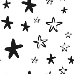 Hand drawn stars seamless texture pattern. Star doodles.