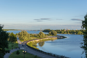 Fototapeta na wymiar beautiful view of Strelka Park, photo was taken on a clear summer evening from the observation deck