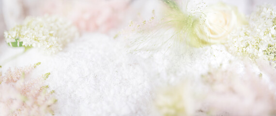 Abstract bright spring background. Blurred delicate blossom background. Horizontal close-up with...
