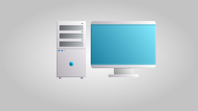 Digital modern new stationary office computer for games, work and entertainment on a white background. illustration