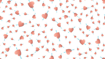 Endless seamless pattern of beautiful festive love joyful hearts with cupid arrow on a white background. illustration