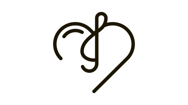 Treble Clef And Heart Song Element animated black icon on white background