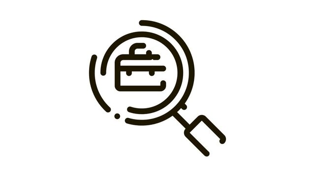 Suitcase In Magnifier Glass Job Hunting animated black icon on white background