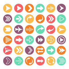 Arrow icon set. Simple circle shape arrow right and forward buttons. Solid modern style rewind download update symbols. Vector illustration